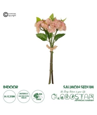 GloboStar® Artificial Garden SALMON PINK SEDUM BOUQUET 21350 Τεχνητό Διακοσμητικό Μπουκέτο Ροζ Σέδο Y30cm